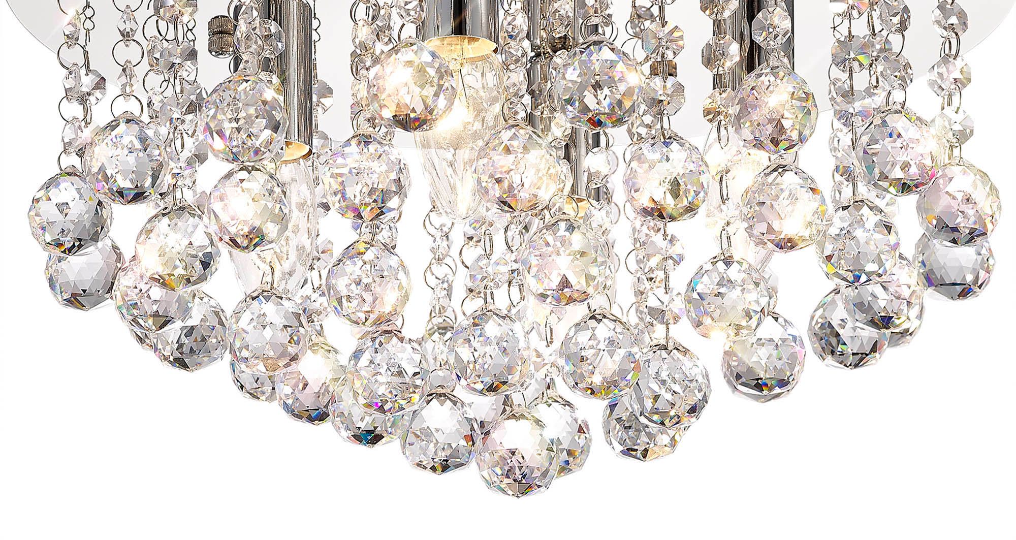 Acton Flush Ceiling 4 Light E14, 380mm Round, Polished Chrome, Antique Brass/Sphere Crystal