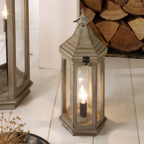 Adaline Antique Wood Lantern Table Lamp- Grey / White Wash - Image 8
