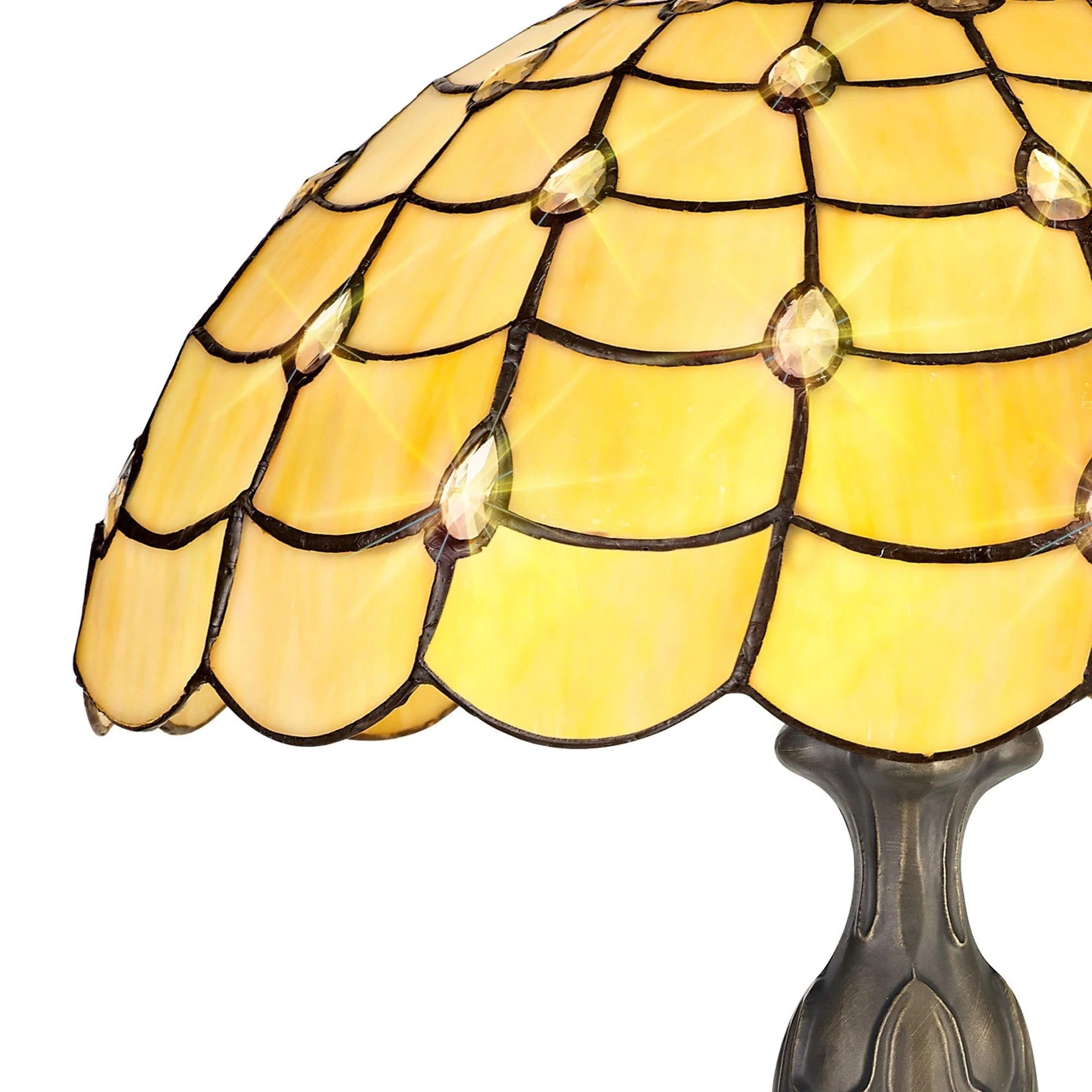 Aero 2 Light Curved/Octagonal Table Lamp E27 With 40cm Tiffany Shade, Beige/Clear Crystal/Aged Antique Brass - Image 6