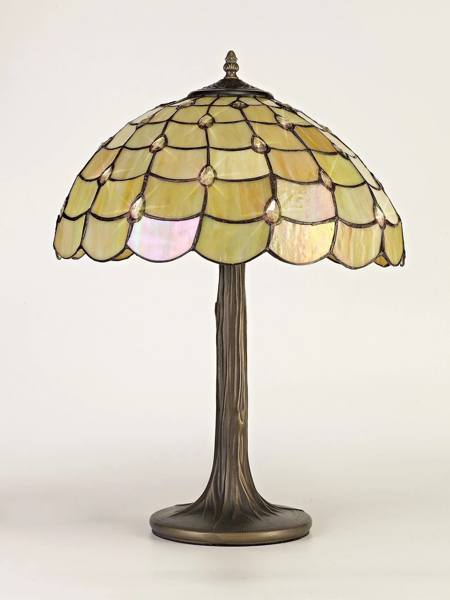 Aero 2 Light Curved/Octagonal Table Lamp E27 With 40cm Tiffany Shade, Beige/Clear Crystal/Aged Antique Brass - Image 8