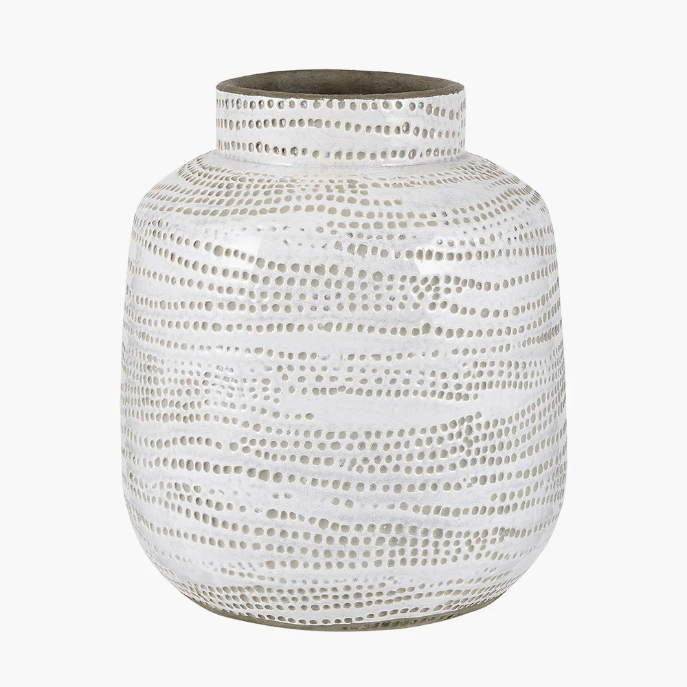 Alina White Stoneware Dot Design Vase - Small/Large