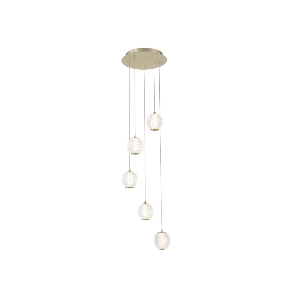Allure 5 Light Satin Brass/Chrome Multi Drop Ceiling Pendant Integrated LED