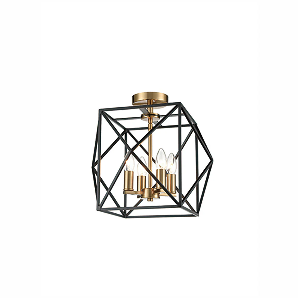 Angelo 4 light LED Pendant/Flush Conversion Cage Fitting - Black & Gold Finish