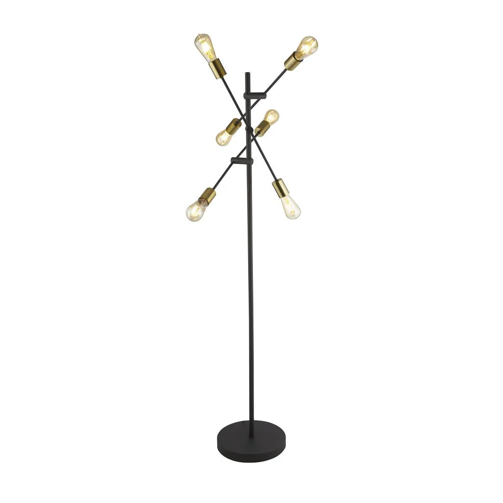 Armstrong 6Lt Floor Lamp - Black & Satin Brass Metal E27