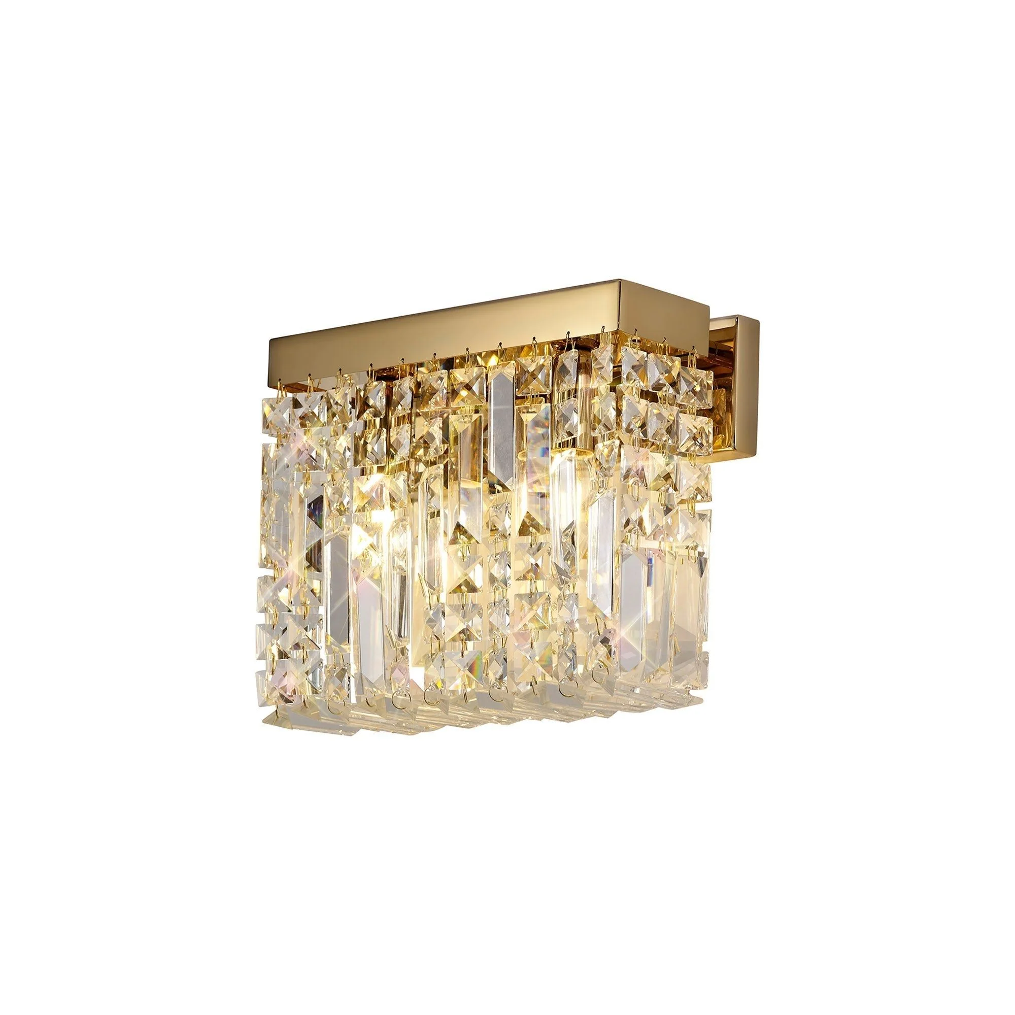 Ashby Rectangular Small/Large Wall Lamp, 2 Light E14, Gold & Crystal/Polished Chrome & Crystal IP20