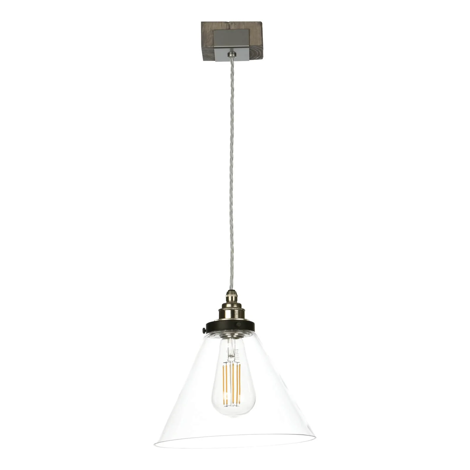 Aspen Single Pendant In Silver Birch Effect/Hand Painted Wood Effect & Glass - Image 4