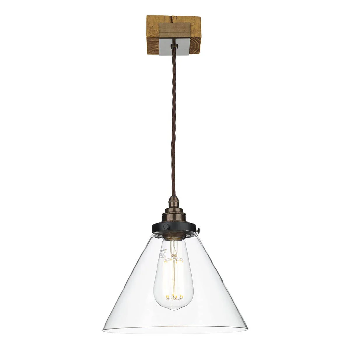 Aspen Single Pendant In Silver Birch Effect/Hand Painted Wood Effect & Glass - Image 5