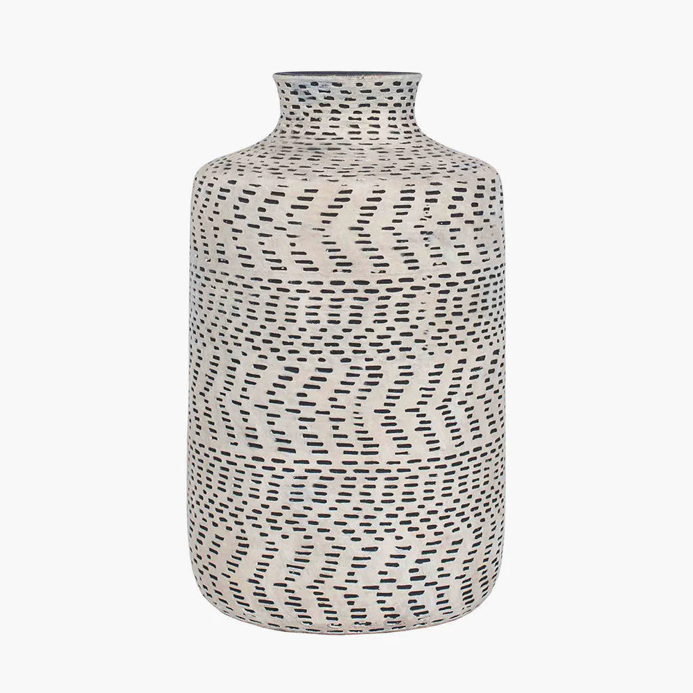 Atouk Natural and Black Stoneware Aztec Design Vase