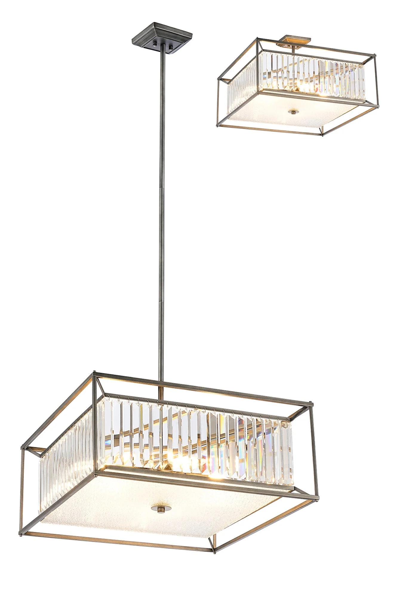 Attica Fixed Crystal Centre Ceiling Light/Semi Flush Light, 4/6/12Lt x E14, Pewter  &  Clear  &  Grain Glass - Image 18
