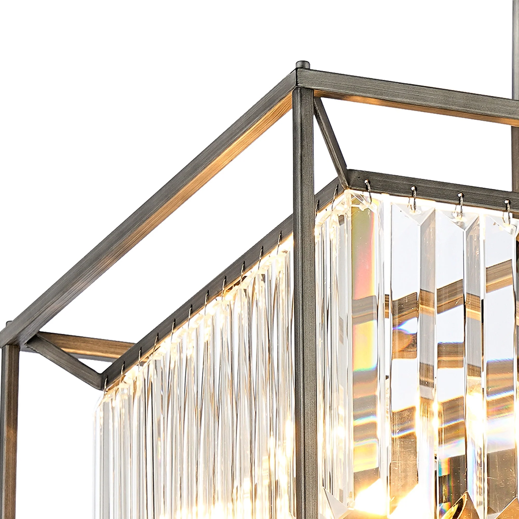 Attica Fixed Crystal Centre Ceiling Light/Semi Flush Light, 4/6/12Lt x E14, Pewter  &  Clear  &  Grain Glass - Image 7
