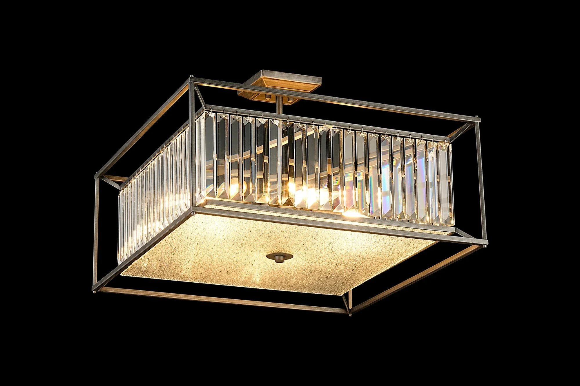 Attica Fixed Crystal Centre Ceiling Light/Semi Flush Light, 4/6/12Lt x E14, Pewter  &  Clear  &  Grain Glass - Image 9