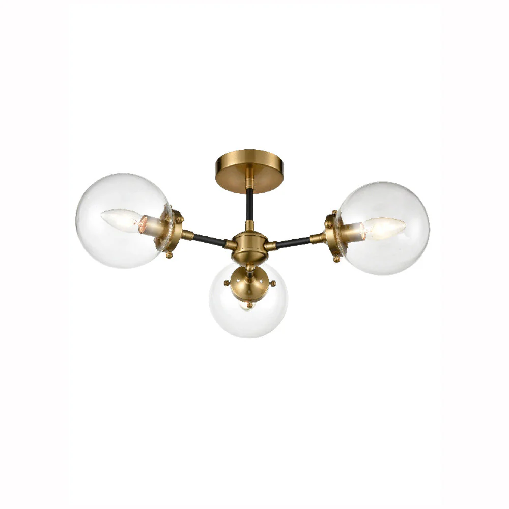 Attract 3/5Lt Ceiling Semi-Flush Light - Black & Gold Finish