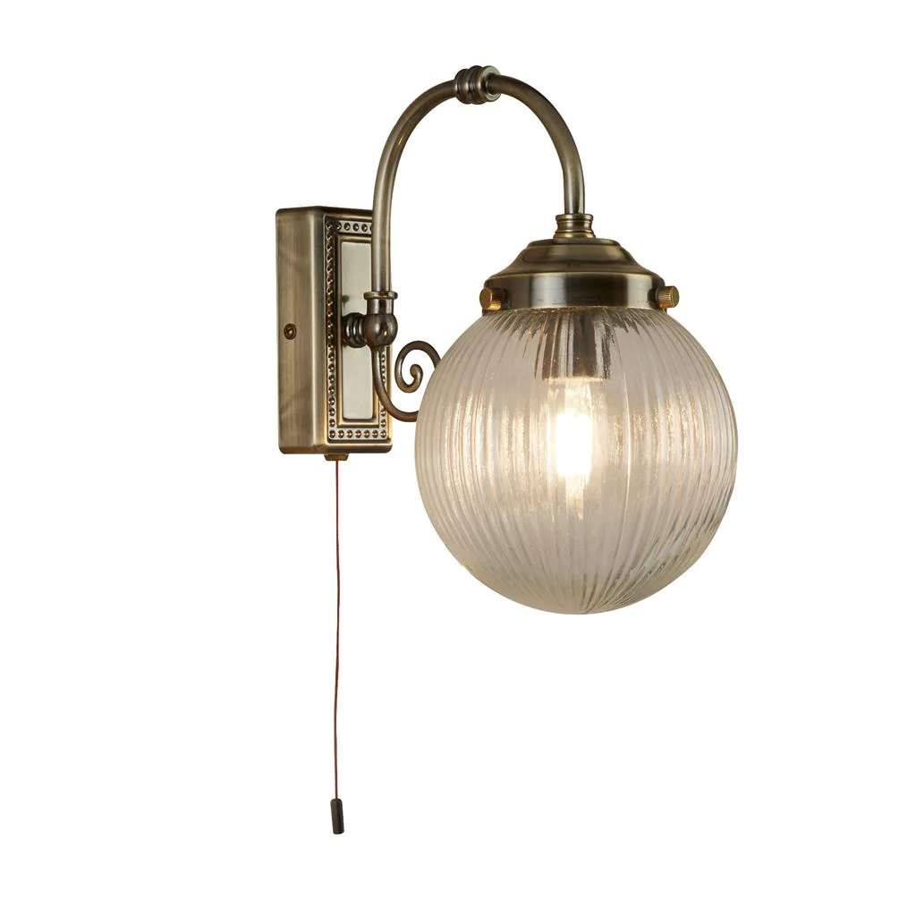 Belvue Bathroom Wall Light IP44 - Antique Brass & Clear