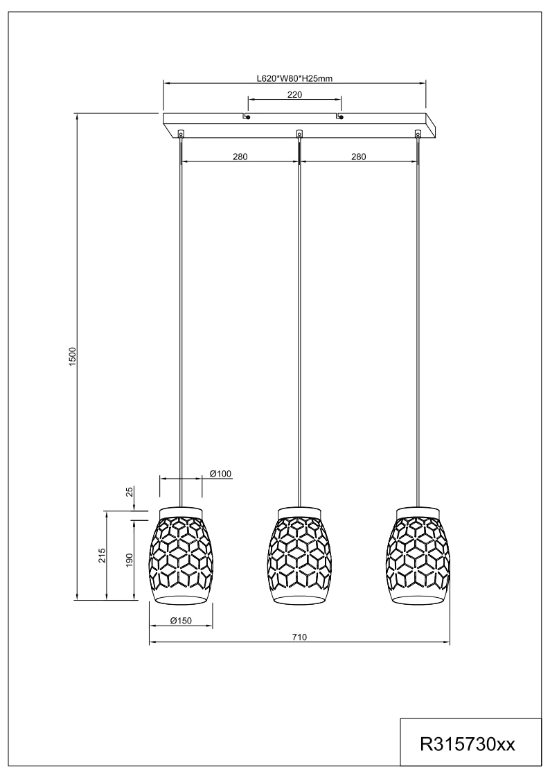 Bidar 3Lt Linear Pendant - Various Colours - Image 4