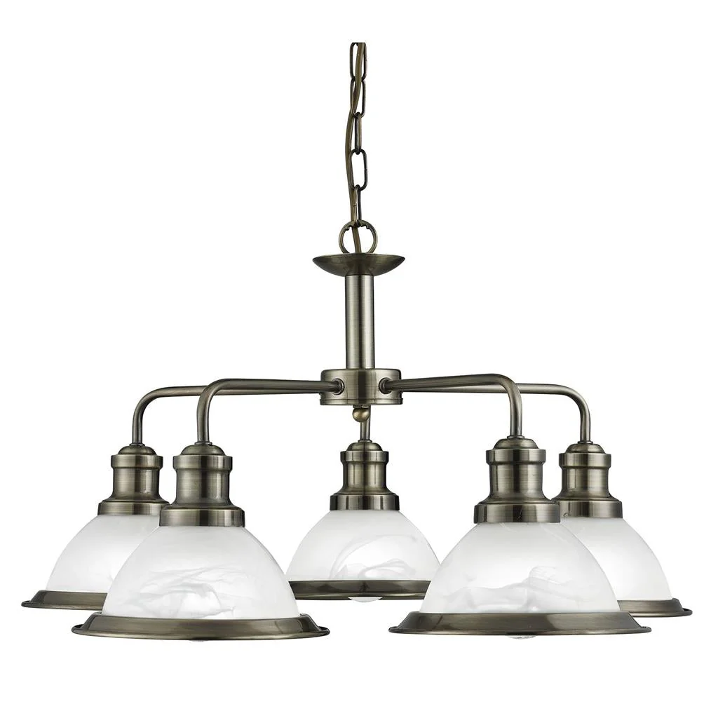 Bistro 5Lt Multi-Arm Pendant - Satin Silver/Antique Brass Finish - Image 11