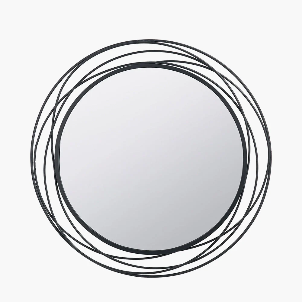 Black Metal Swirl Round Wall Mirror
