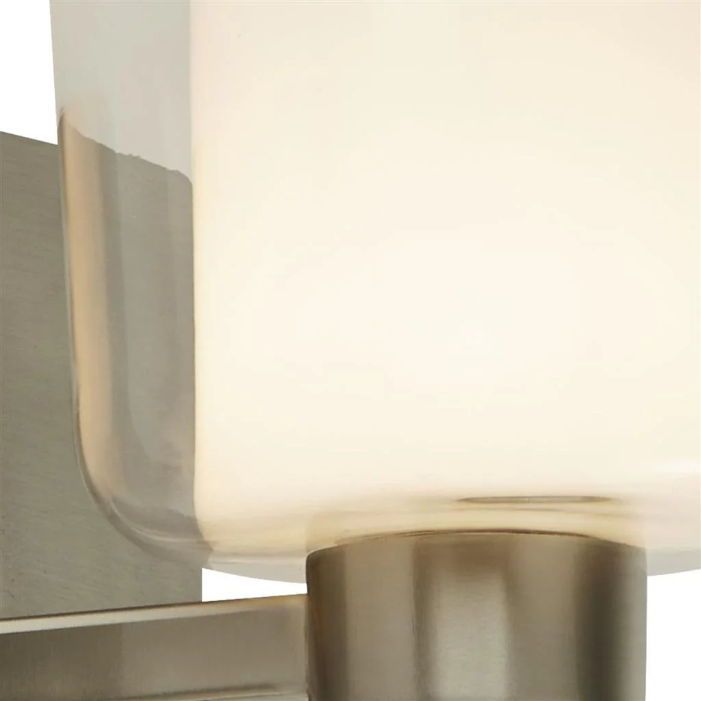 Bolivia Bathroom Wall Light IP44 - Satin Nickel Metal, Clear & Opal Glass - Image 2