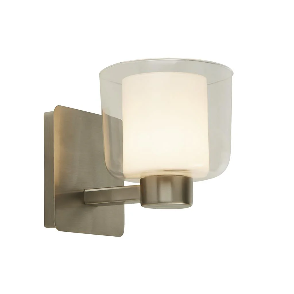Bolivia Bathroom Wall Light IP44 - Satin Nickel Metal, Clear & Opal Glass - Image 4