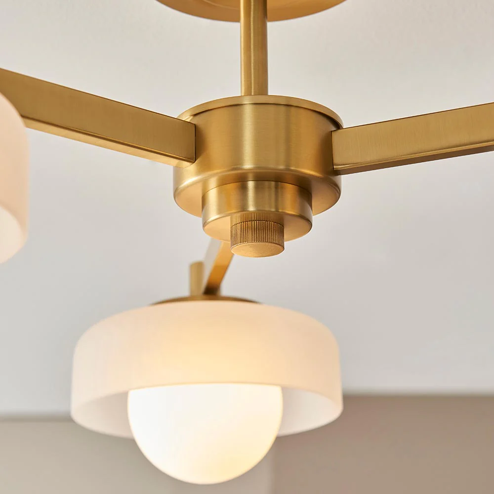 Boss 3lt Semi Flush Ceiling Light- Brushed Aged Brass w Opal Shades - Image 4