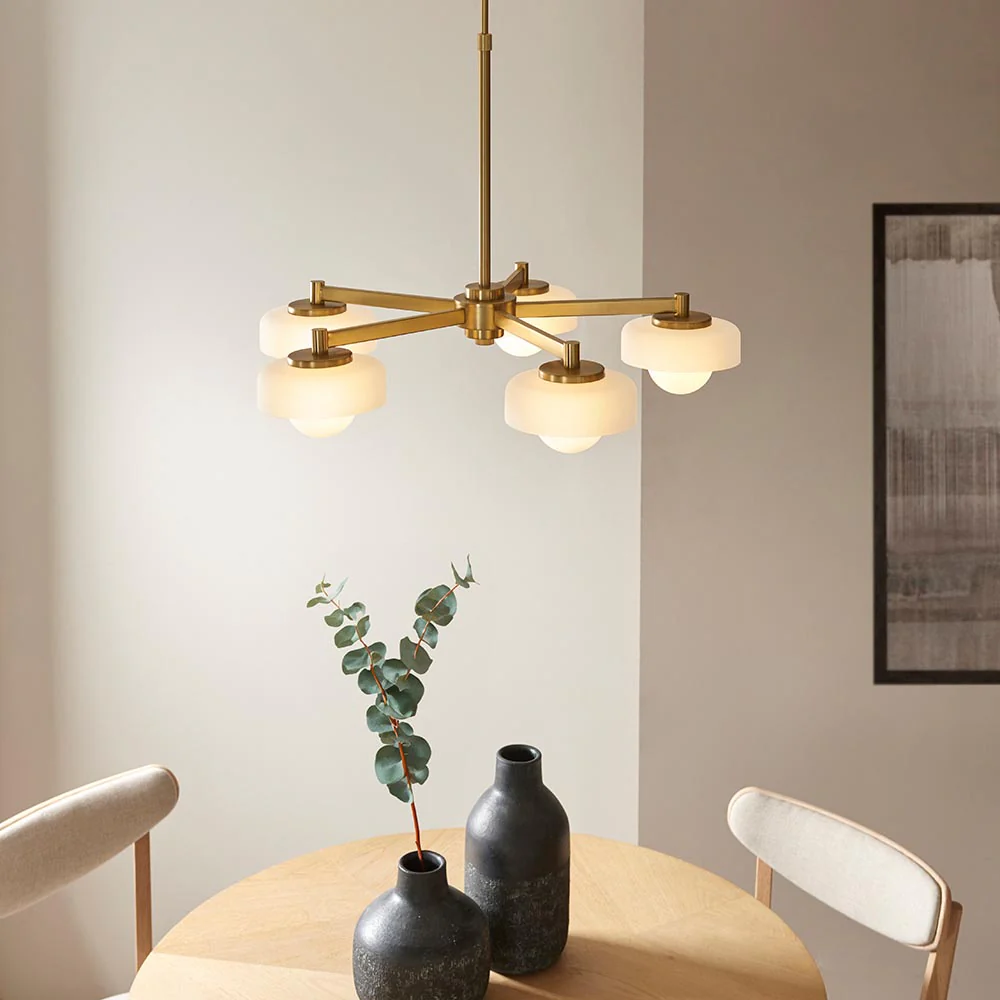 Boss 5lt Ceiling Light- Brushed Aged Brass w Opal Shades - Image 3