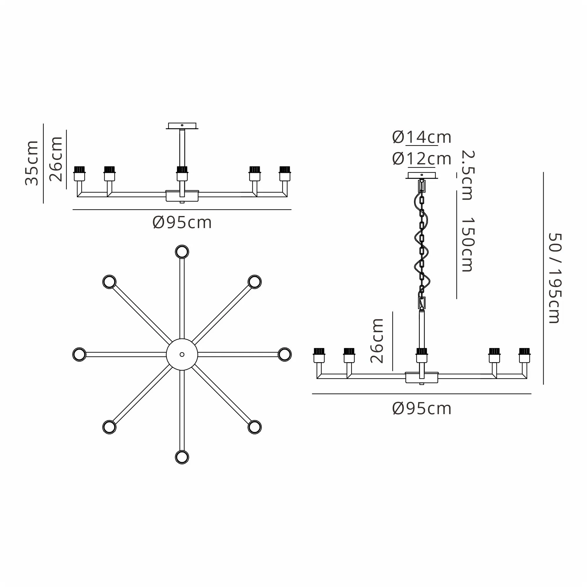 Braxton Adjustable Multi Arm Pendant/Semi Ceiling (FRAME ONLY) - Image 41