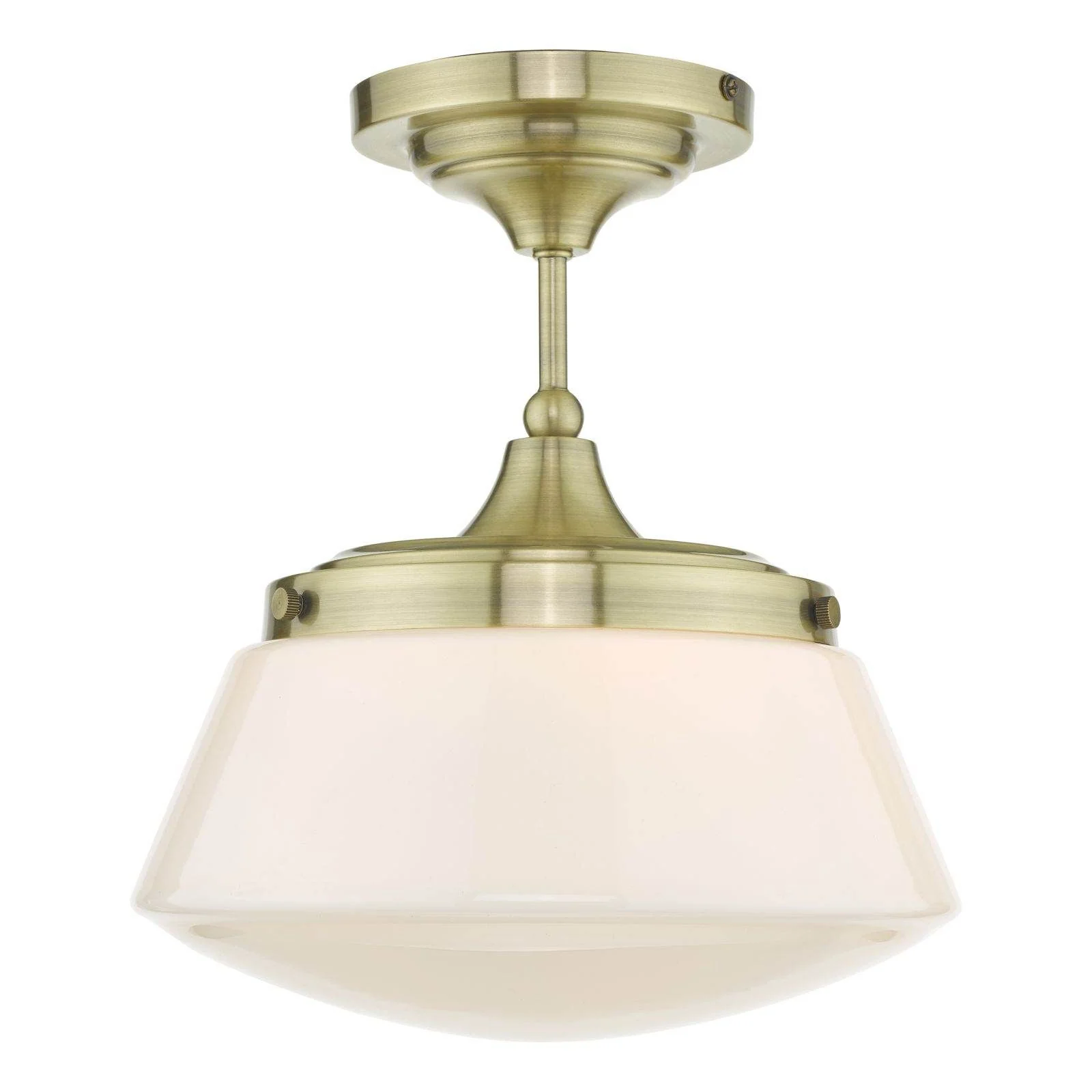 Caden 1 Light Semi Flush Ceiling Light -  Polished Chrome/Antique Brass & Opal Glass IP44 - Image 3