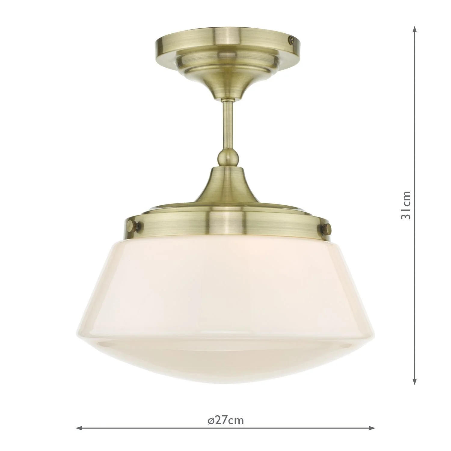 Caden 1 Light Semi Flush Ceiling Light -  Polished Chrome/Antique Brass & Opal Glass IP44 - Image 5