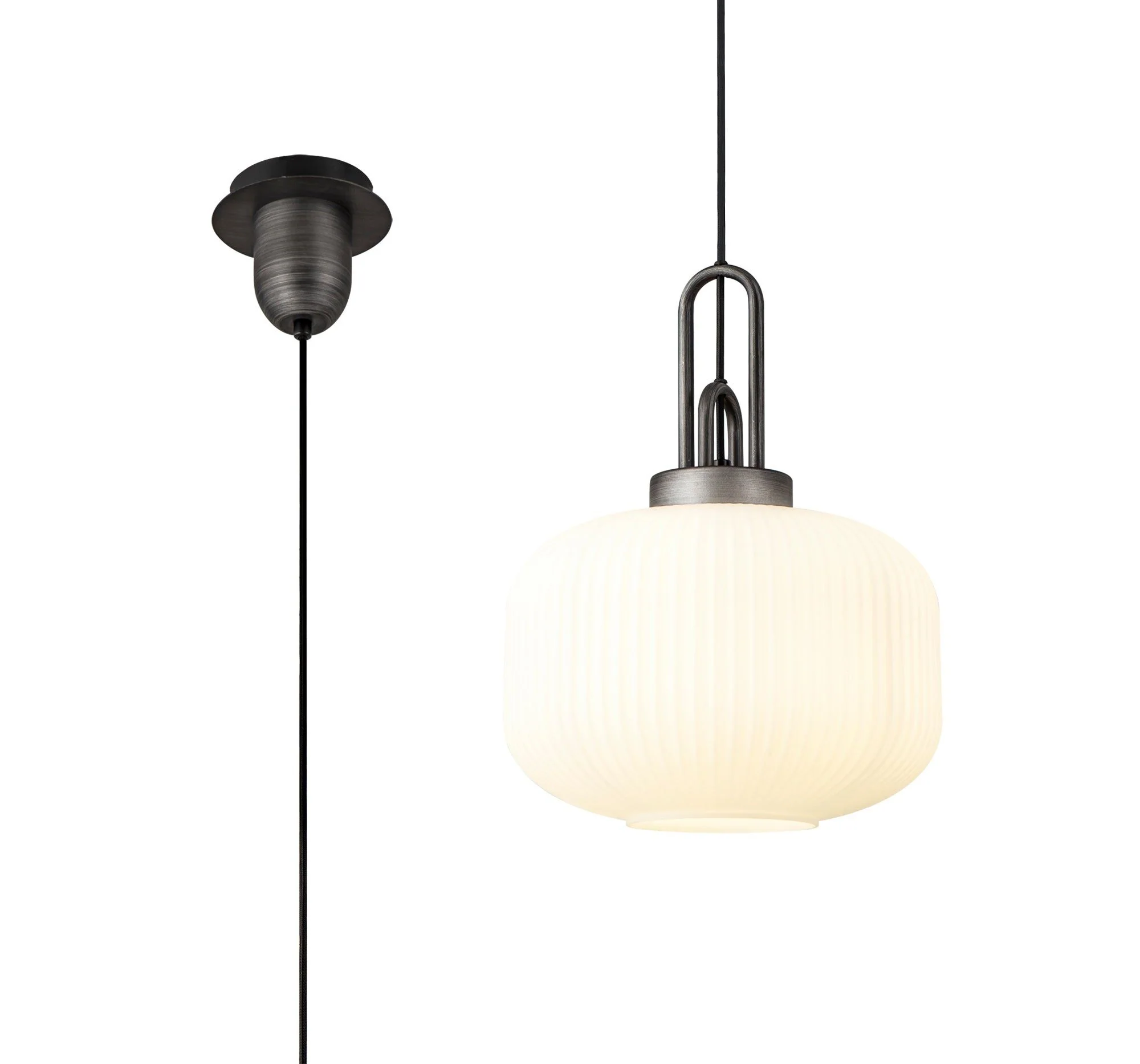 Cadiz 1 Light Pendant With 30cm Pumpkin Shaped Ribbed Glass -  Various Colour Range - Image 3