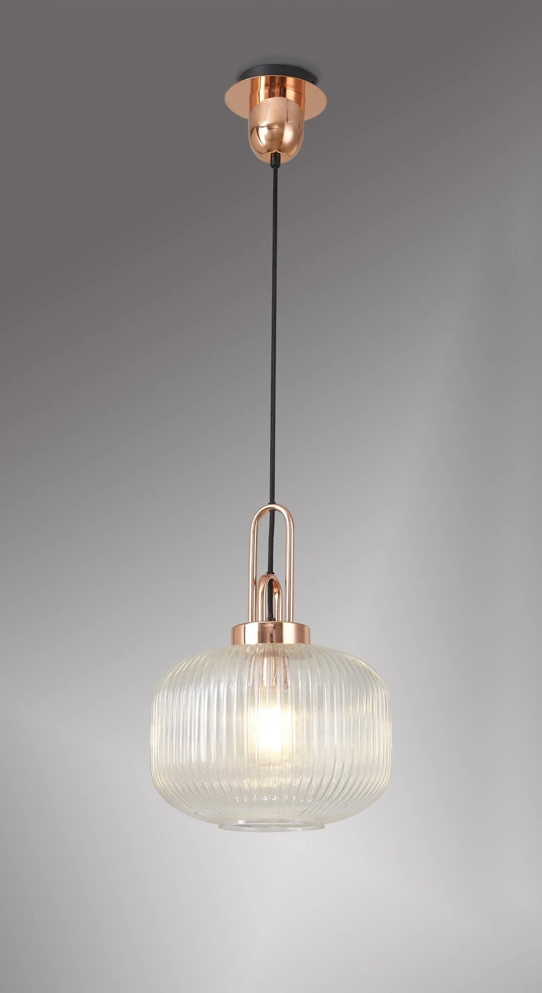Cadiz 1 Light Pendant With 30cm Pumpkin Shaped Ribbed Glass -  Various Colour Range - Image 32