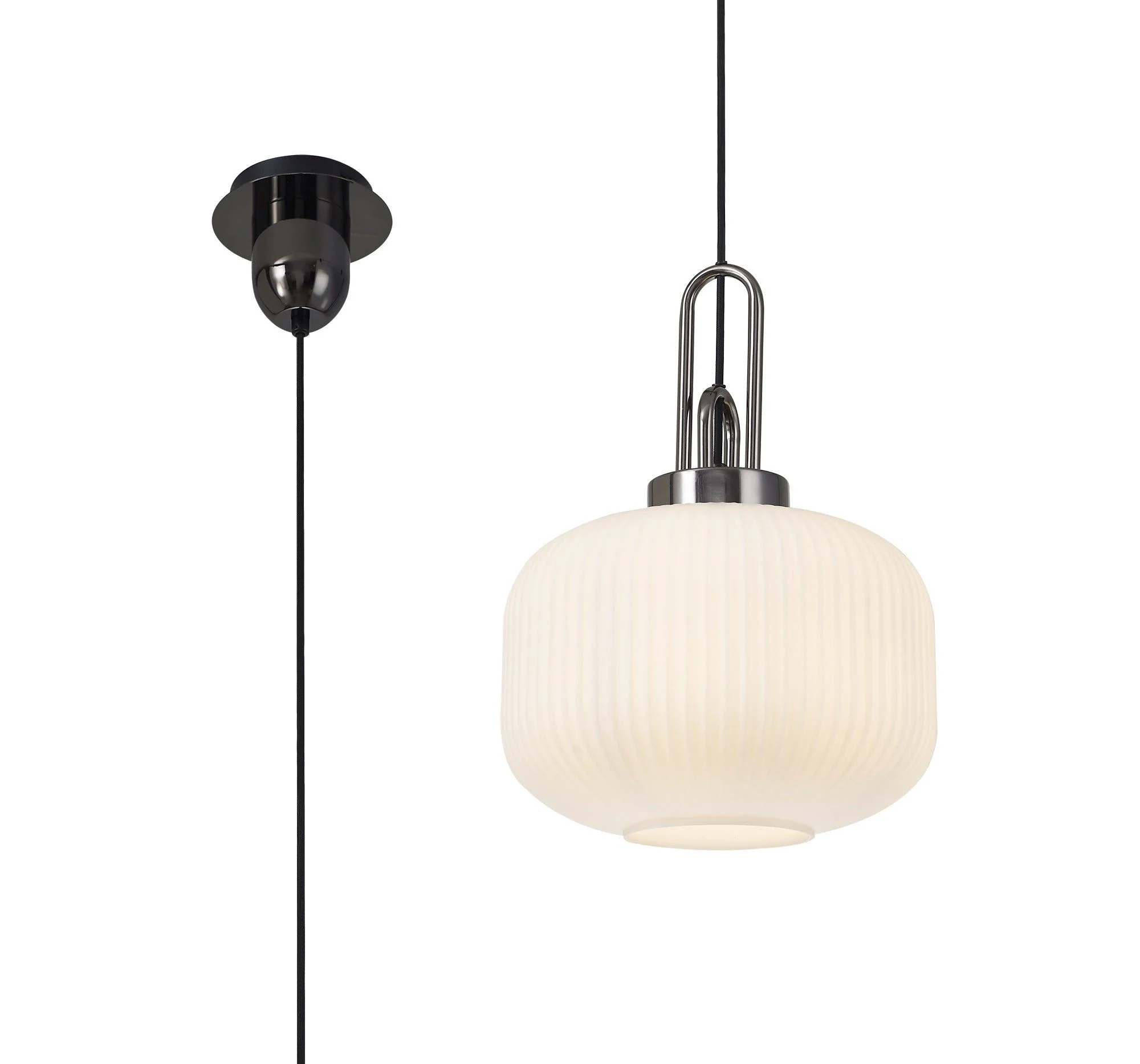 Cadiz 1 Light Pendant With 30cm Pumpkin Shaped Ribbed Glass -  Various Colour Range - Image 33