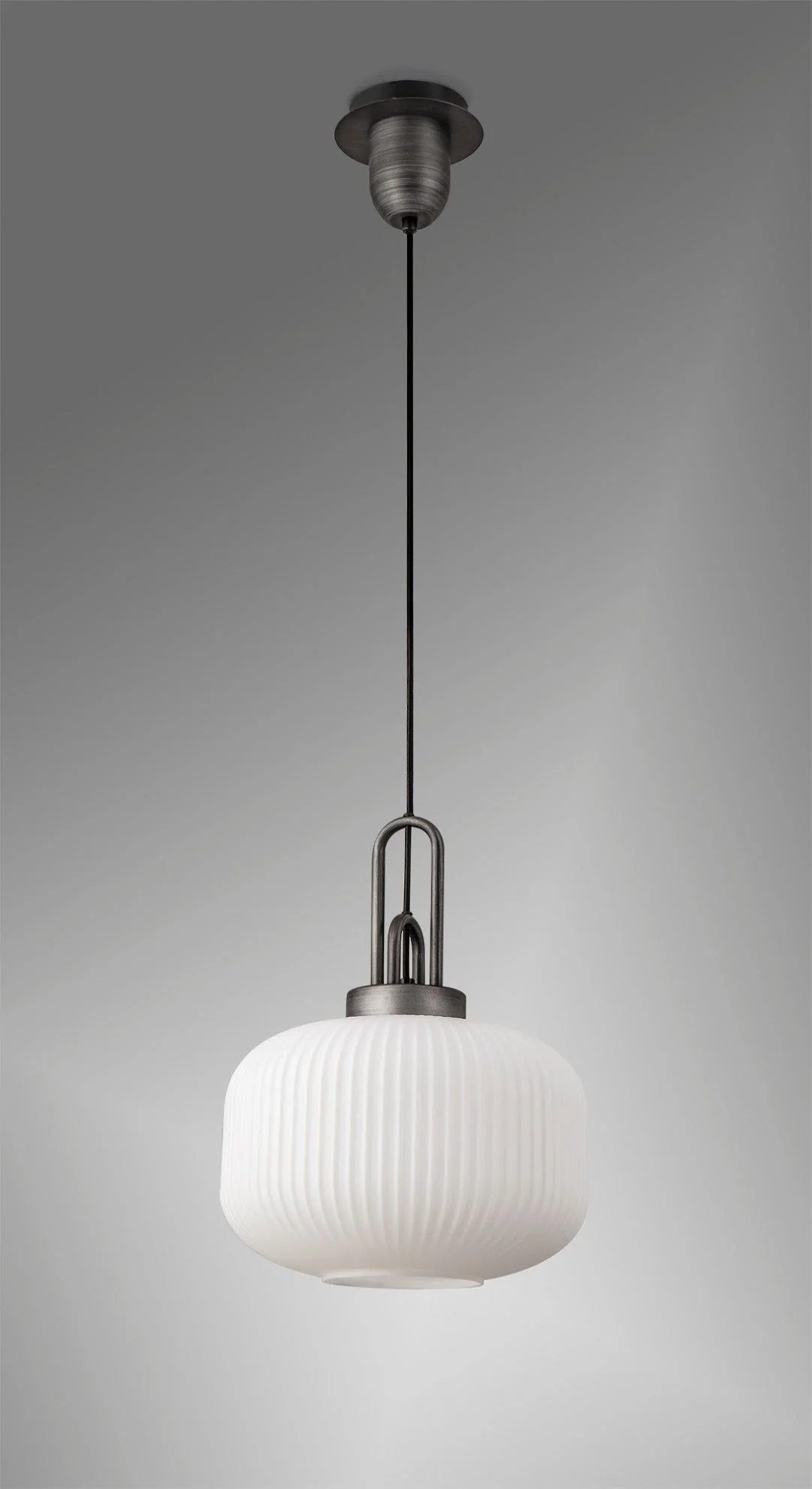 Cadiz 1 Light Pendant With 30cm Pumpkin Shaped Ribbed Glass -  Various Colour Range - Image 4