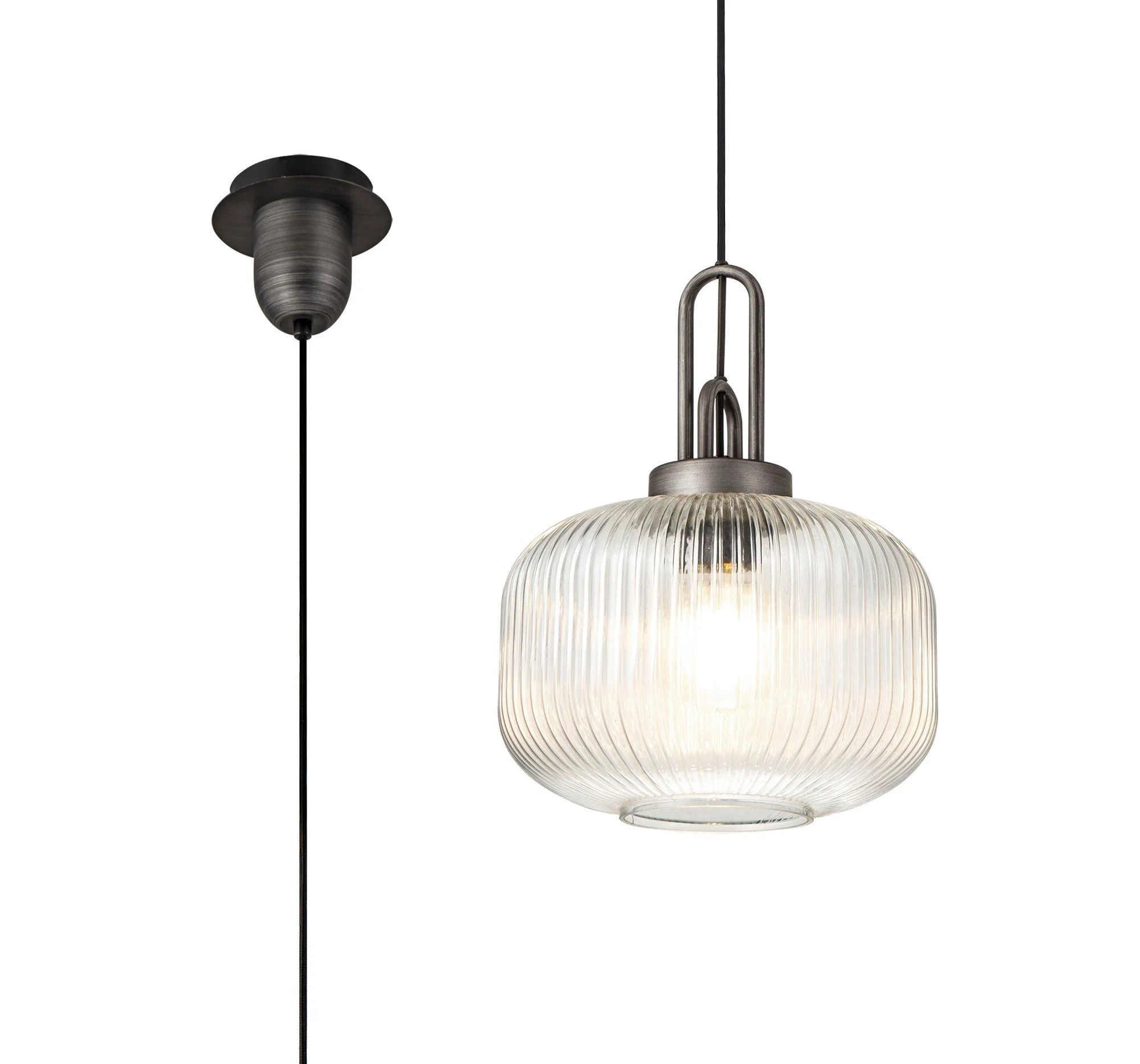 Cadiz 1 Light Pendant With 30cm Pumpkin Shaped Ribbed Glass -  Various Colour Range - Image 5