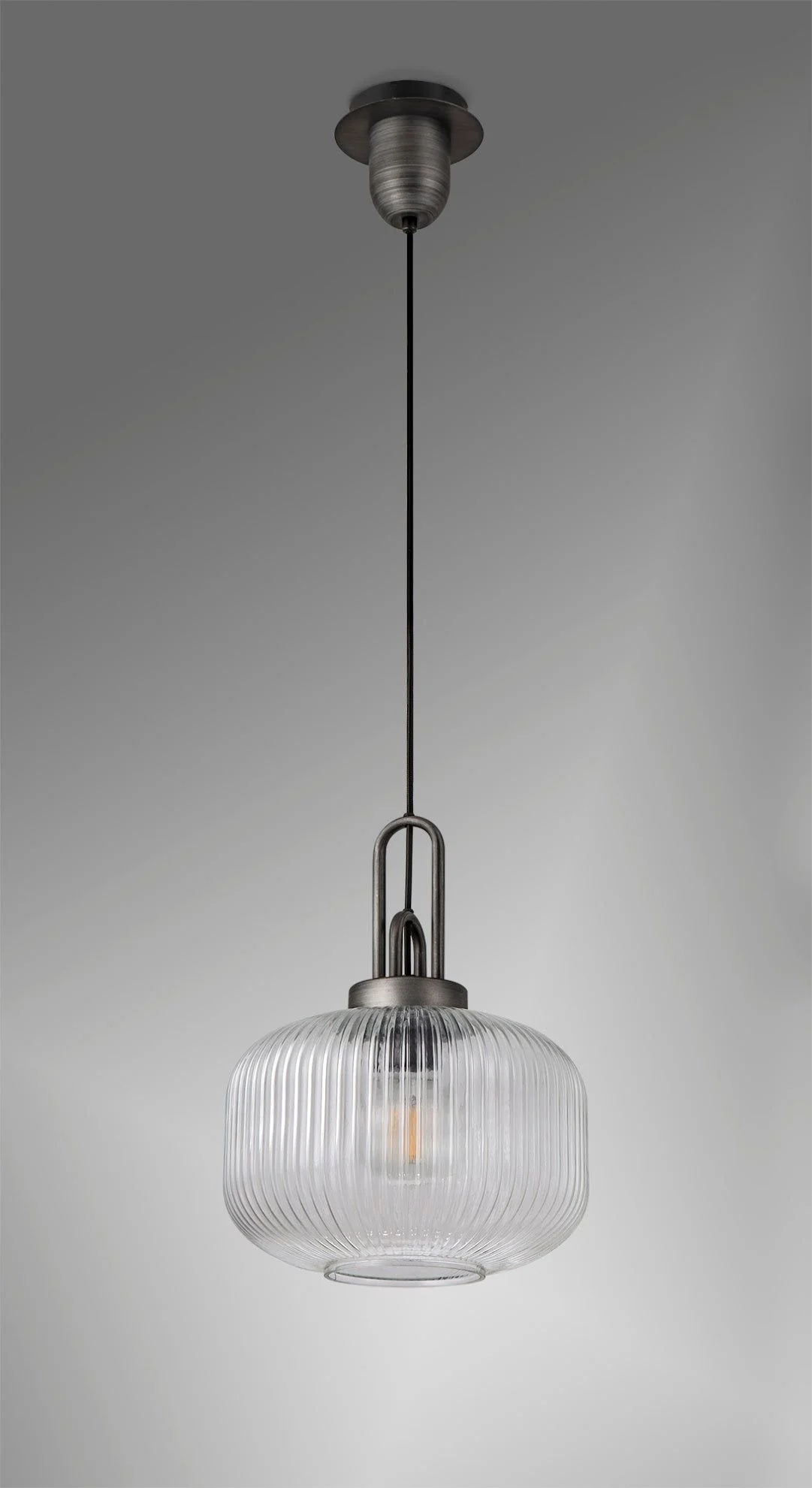 Cadiz 1 Light Pendant With 30cm Pumpkin Shaped Ribbed Glass -  Various Colour Range - Image 6