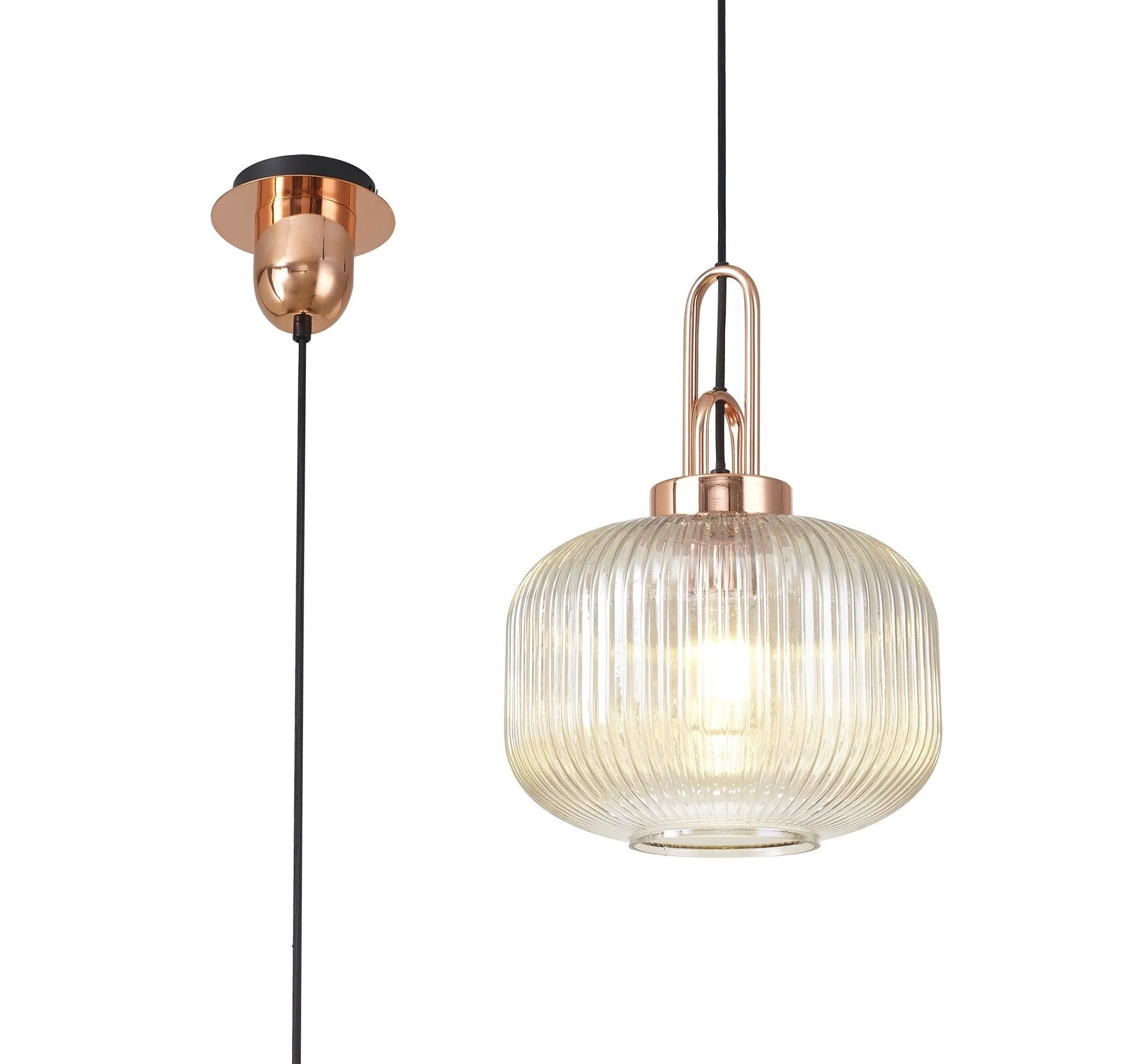 Cadiz 1 Light Pendant With 30cm Pumpkin Shaped Ribbed Glass -  Various Colour Range - Image 7