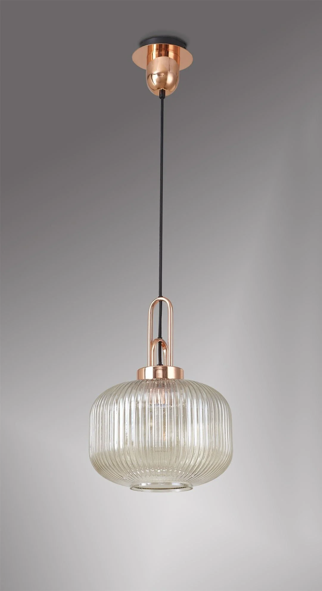 Cadiz 1 Light Pendant With 30cm Pumpkin Shaped Ribbed Glass -  Various Colour Range - Image 8