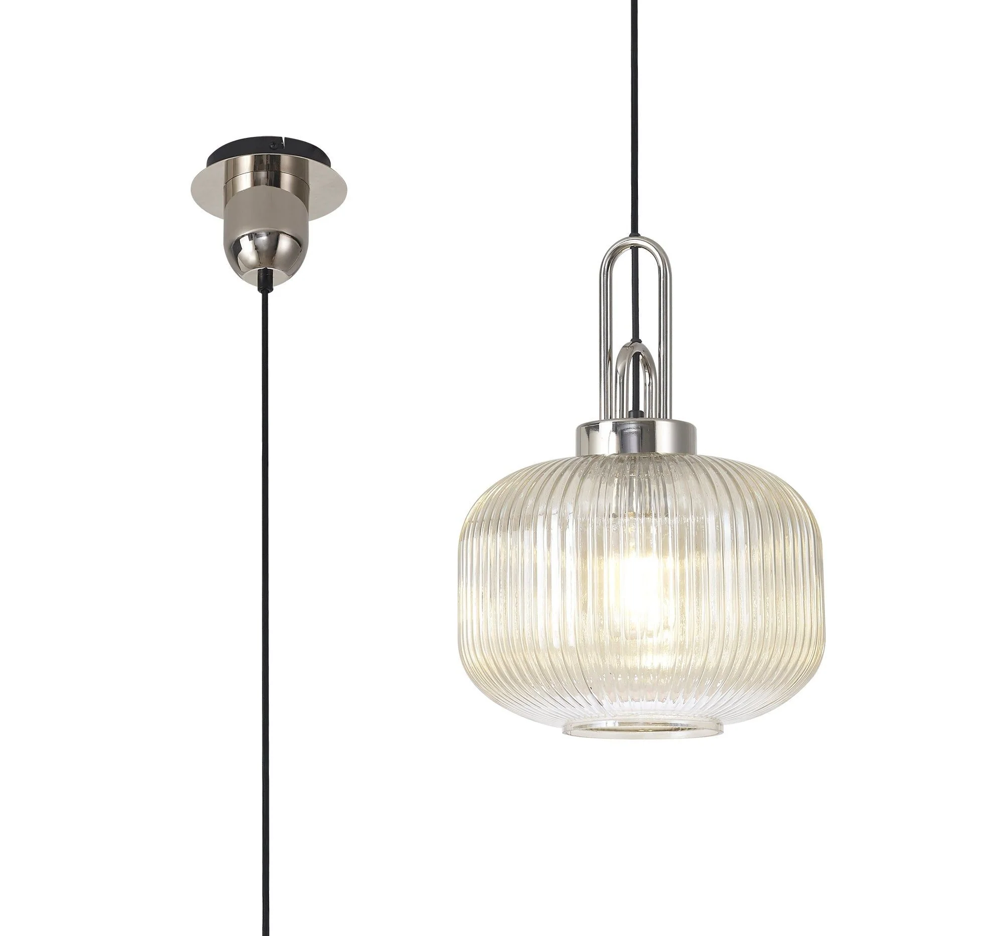 Cadiz 1 Light Pendant With 30cm Pumpkin Shaped Ribbed Glass -  Various Colour Range - Image 9