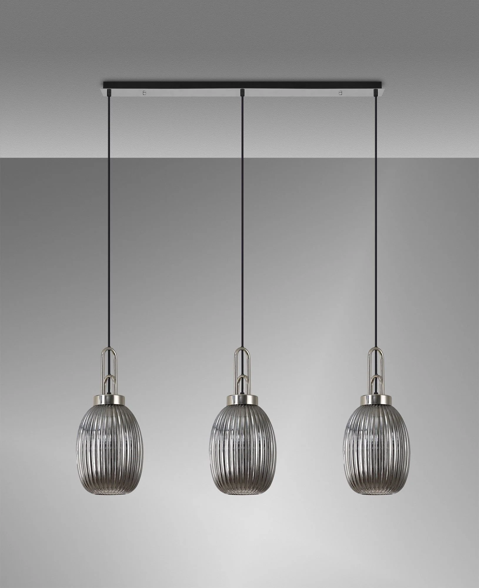 Cadiz 3L Kitchen/Island Ceiling Light E27 With Polished Nickel & Matt Black With Various Glass Shade Colours IP20 - Image 12