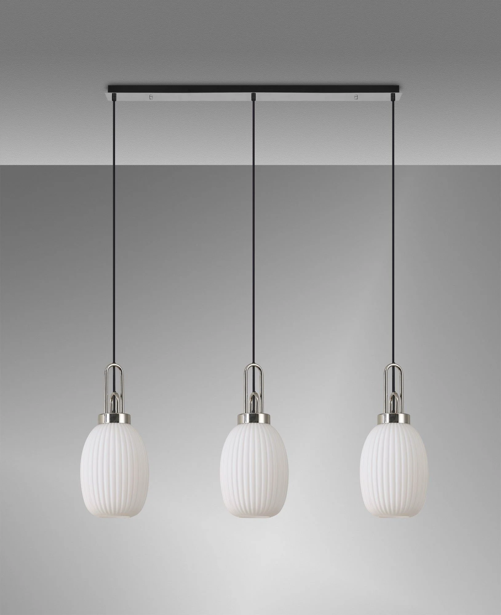 Cadiz 3L Kitchen/Island Ceiling Light E27 With Polished Nickel & Matt Black With Various Glass Shade Colours IP20 - Image 18