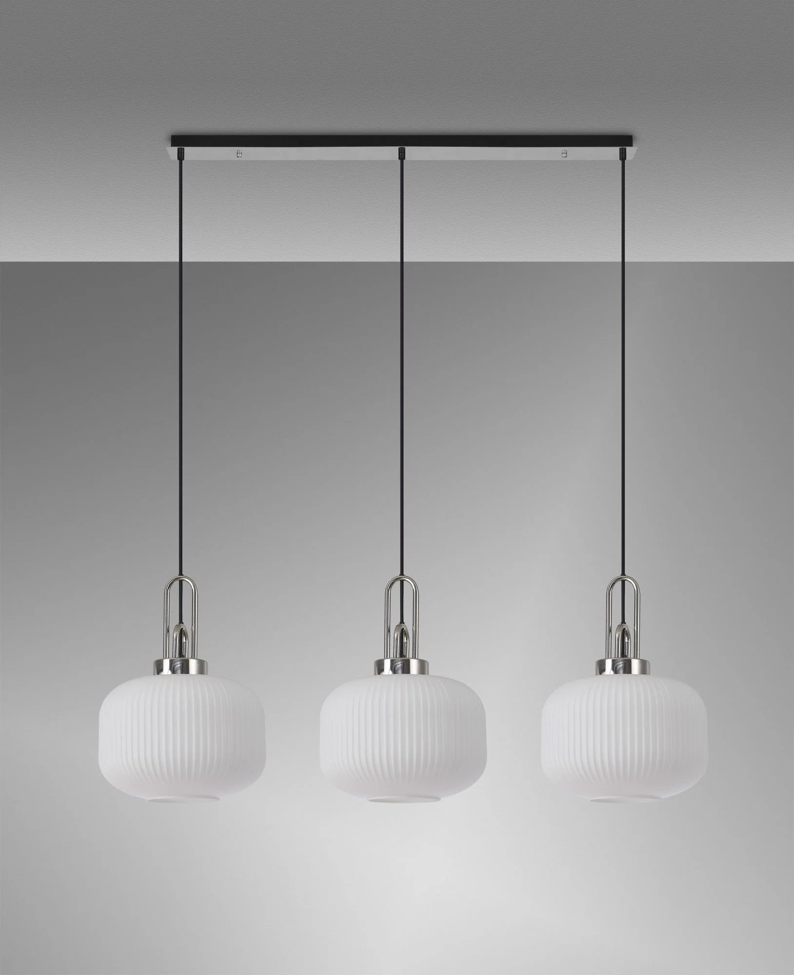 Cadiz 3L Kitchen/Island Ceiling Light E27 With Polished Nickel & Matt Black With Various Glass Shade Colours IP20 - Image 4