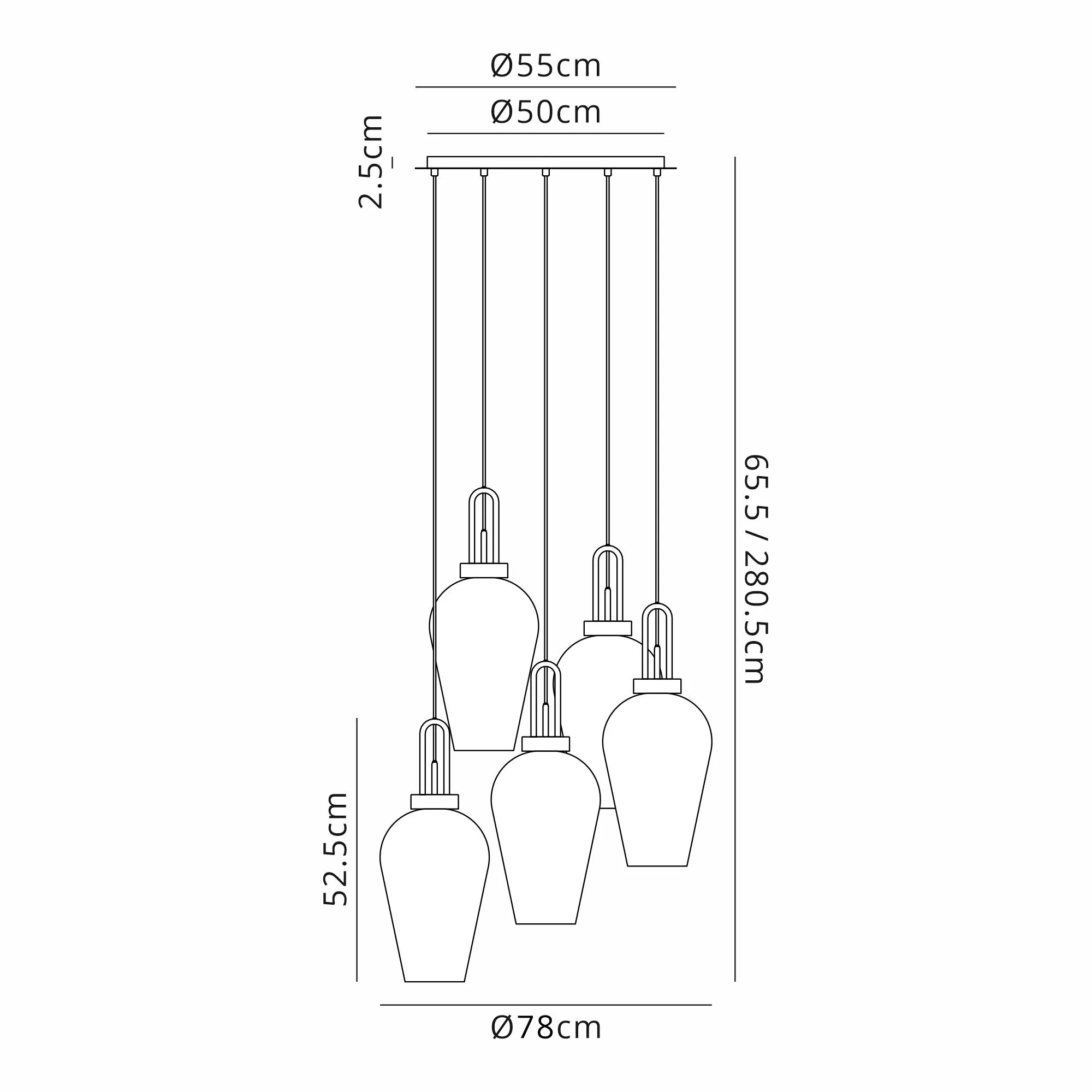Cadiz 5Lt Cluster Pendant - Various Colours - Image 220