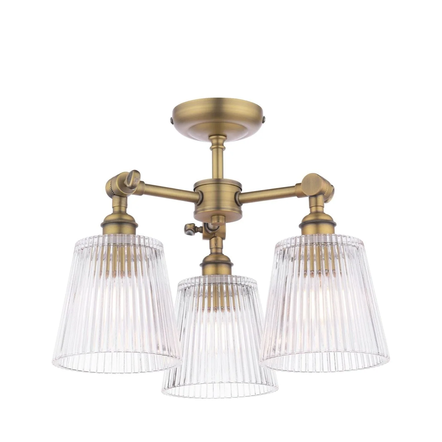 Callaghan 3 Light Semi-Flush Matt Antique Brass and Ribbed Glass