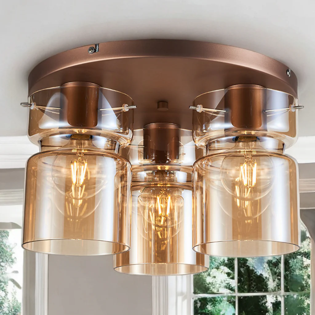 Camden Flush Ceiling Light- Grey/ Silver/ Copper Finishes - Image 5