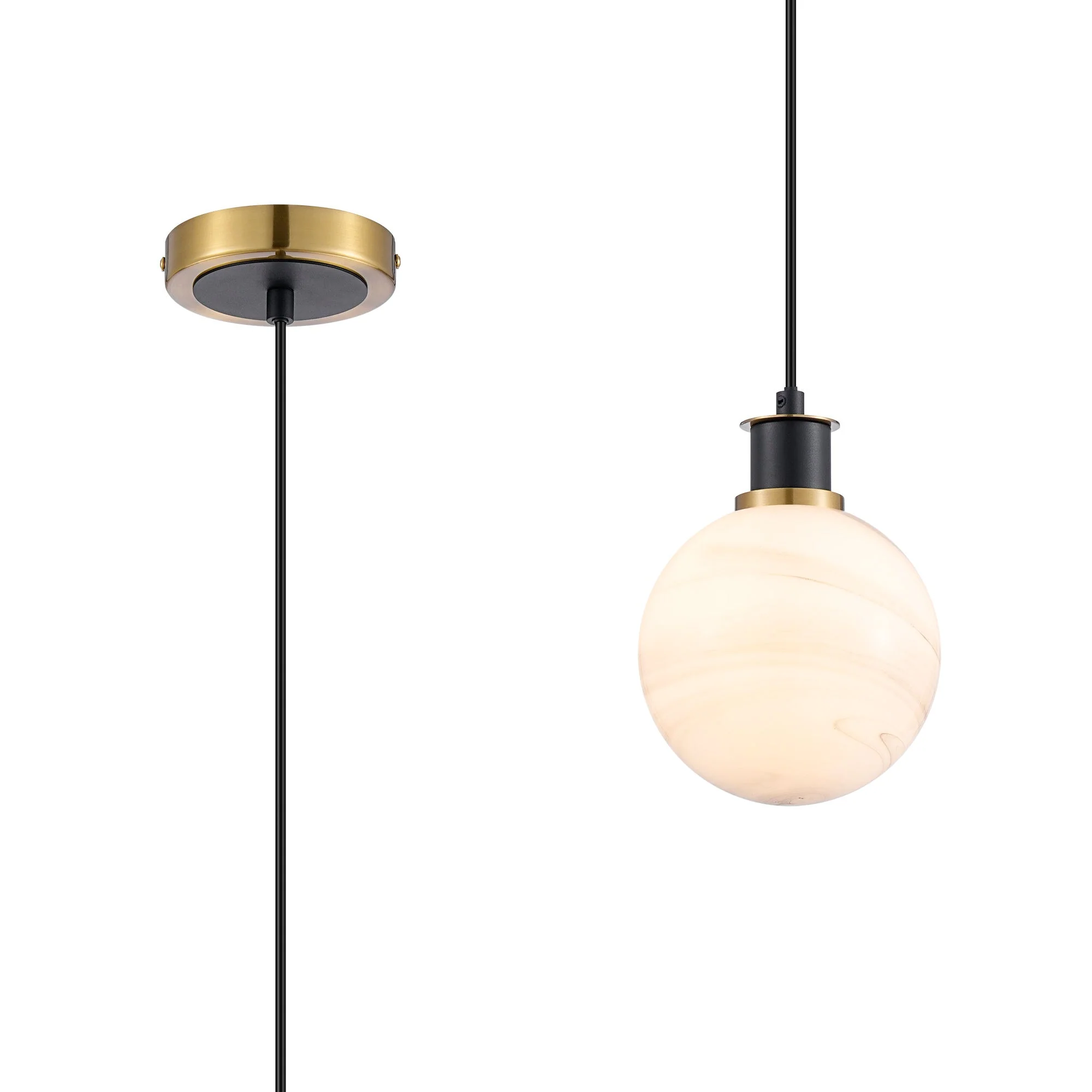 Cassie 1.3m Pendant, 1 Light E14 With 15cm Glass Shade Brass/Satin Nickel Finish - Image 12