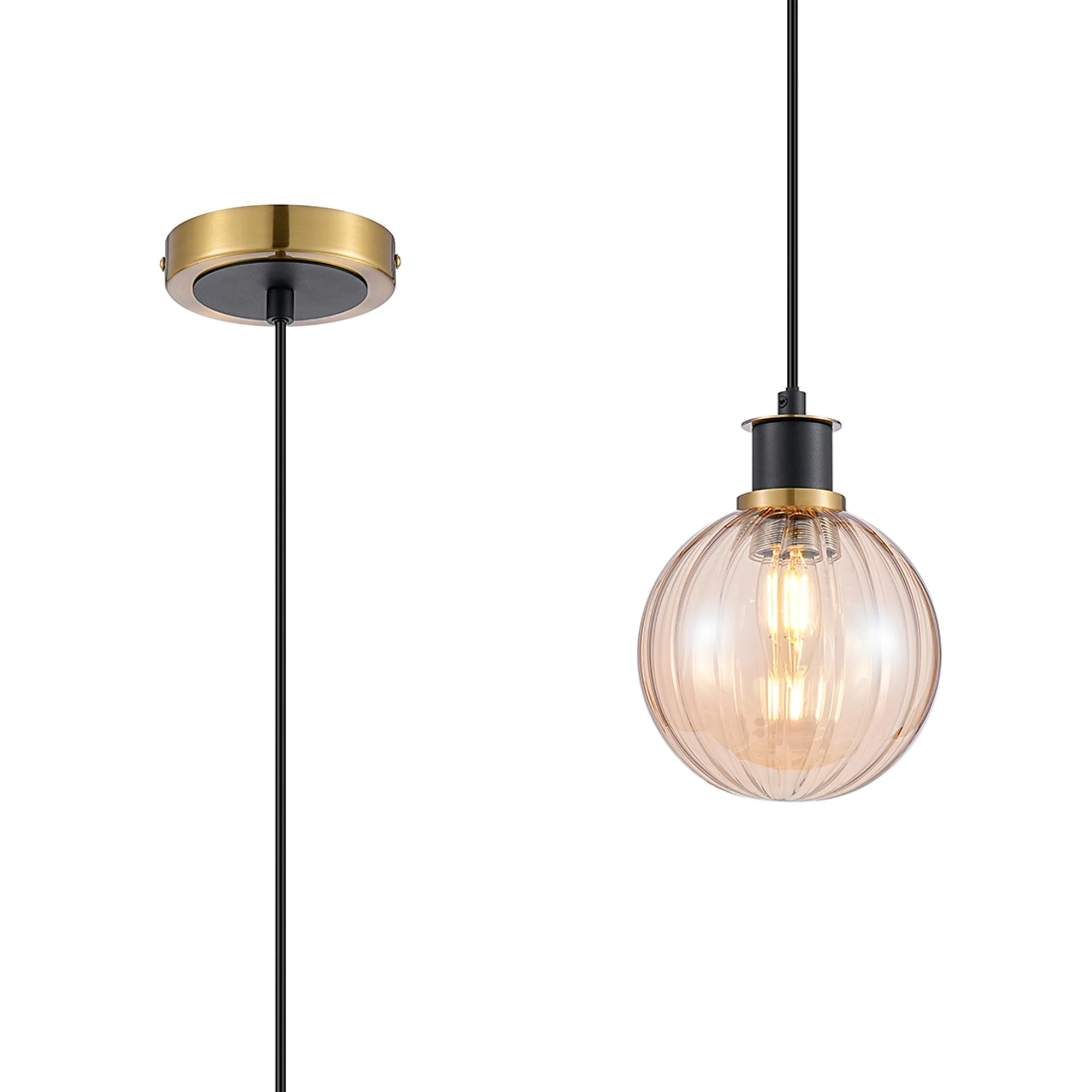 Cassie 1.3m Pendant, 1 Light E14 With 15cm Glass Shade Brass/Satin Nickel Finish - Image 2