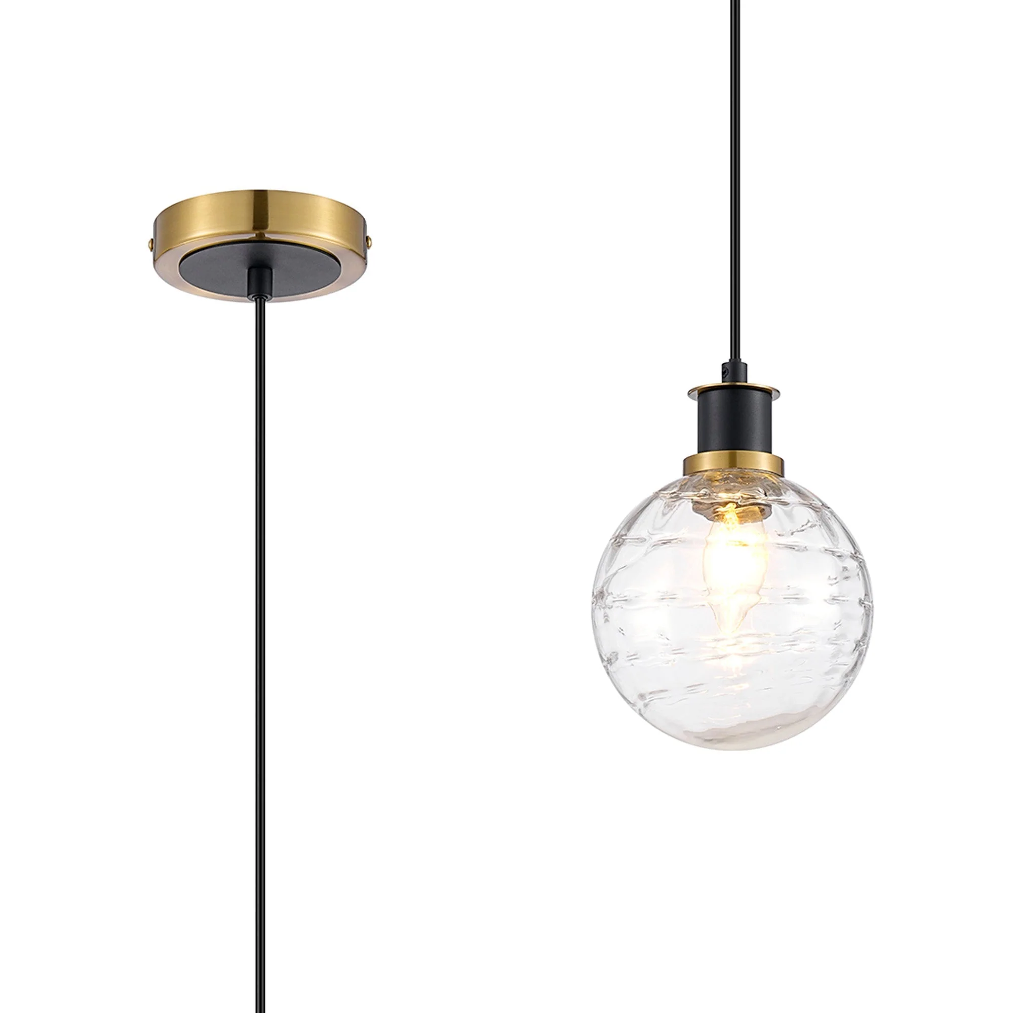 Cassie 1.3m Pendant, 1 Light E14 With 15cm Glass Shade Brass/Satin Nickel Finish - Image 4