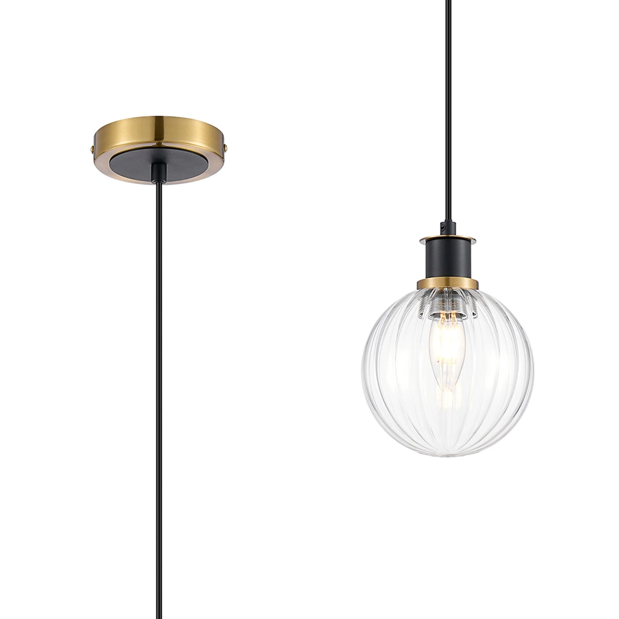 Cassie 1.3m Pendant, 1 Light E14 With 15cm Glass Shade Brass/Satin Nickel Finish - Image 5