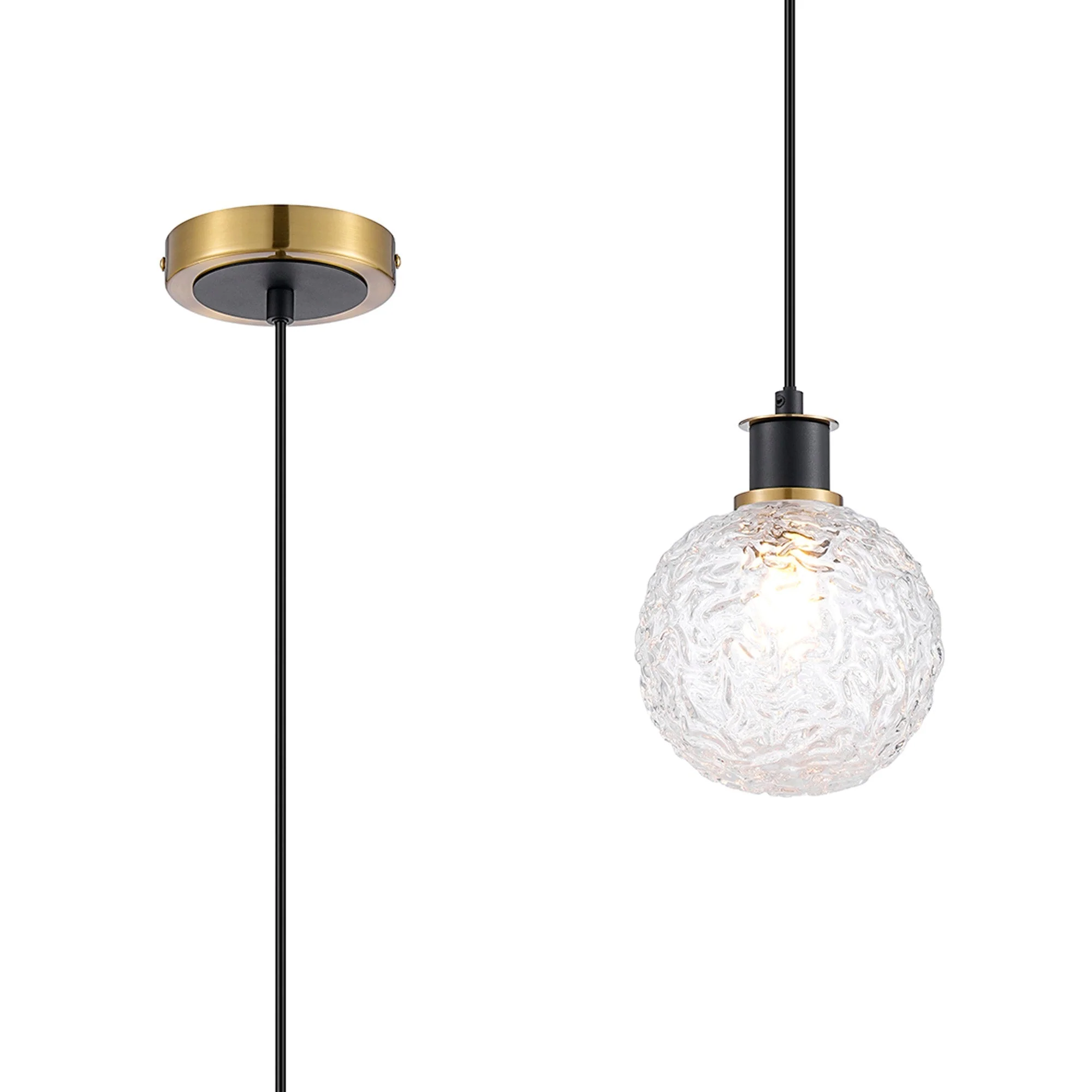 Cassie 1.3m Pendant, 1 Light E14 With 15cm Glass Shade Brass/Satin Nickel Finish - Image 6