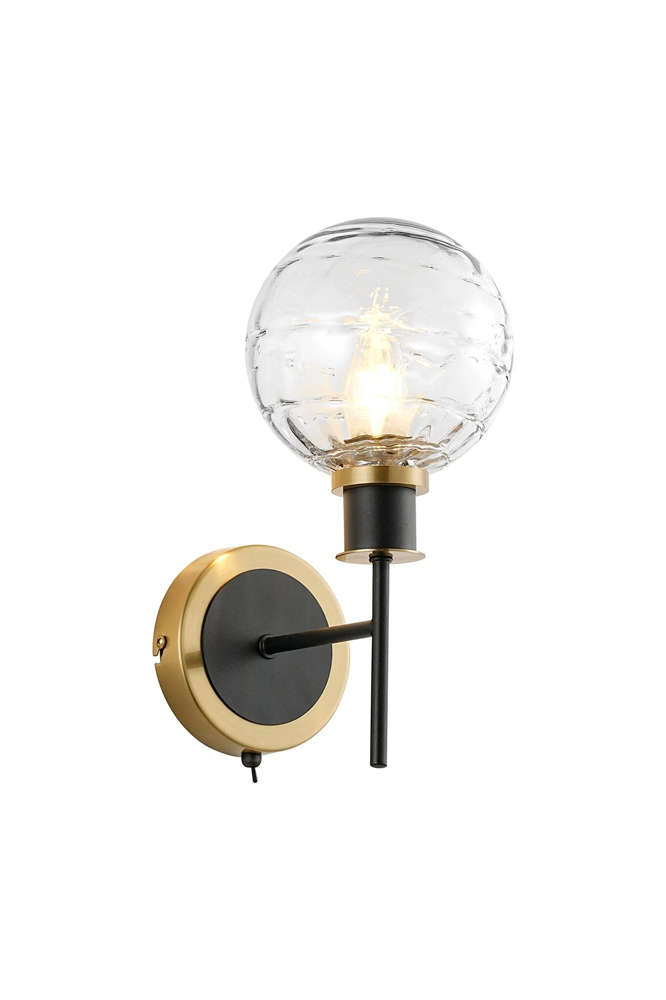 Cassie Switched Wall Light E14 With 15cm Round Glass Shade, Brass/Satin Nickel Finish - Image 17