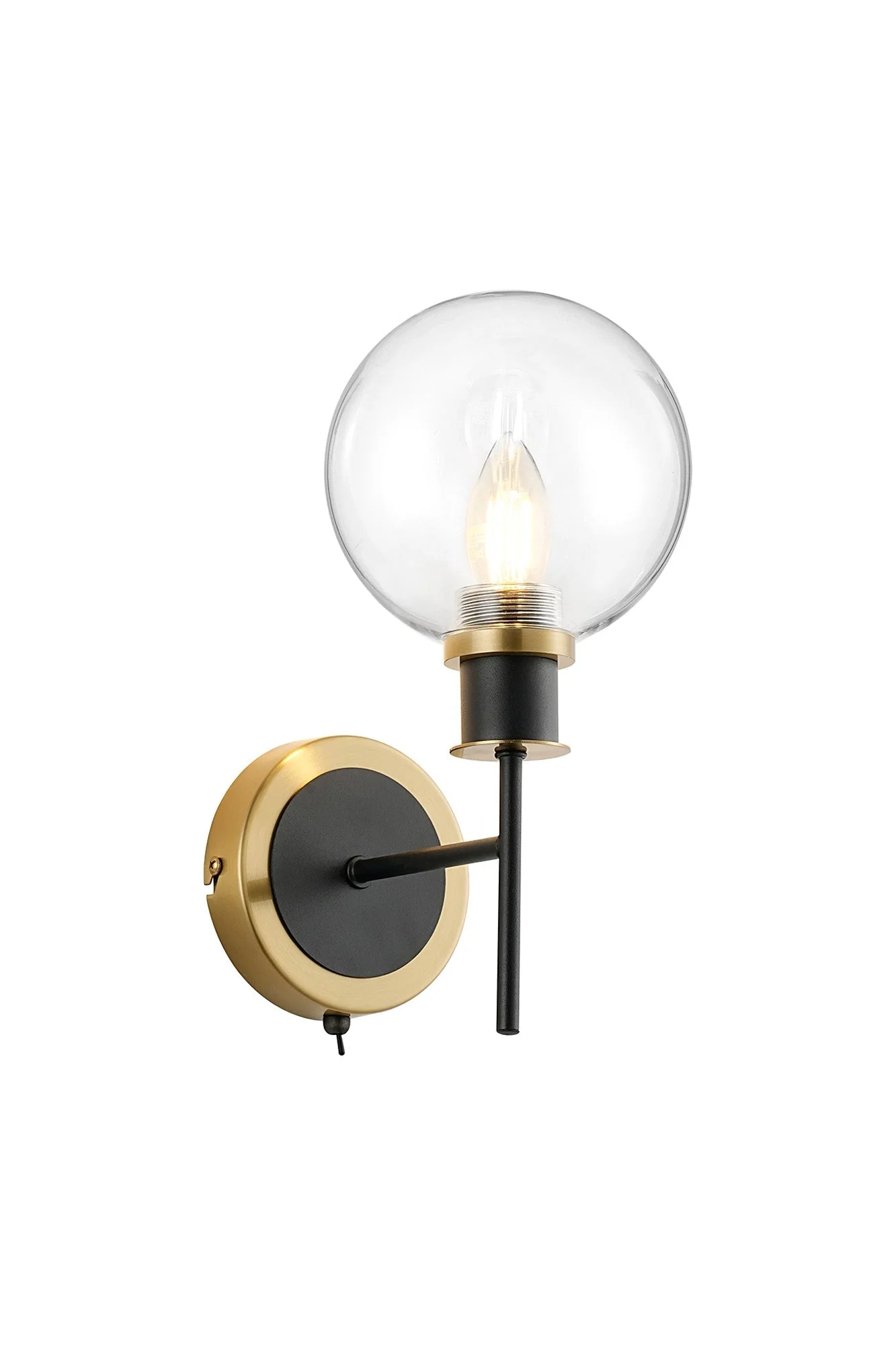 Cassie Switched Wall Light E14 With 15cm Round Glass Shade, Brass/Satin Nickel Finish - Image 19
