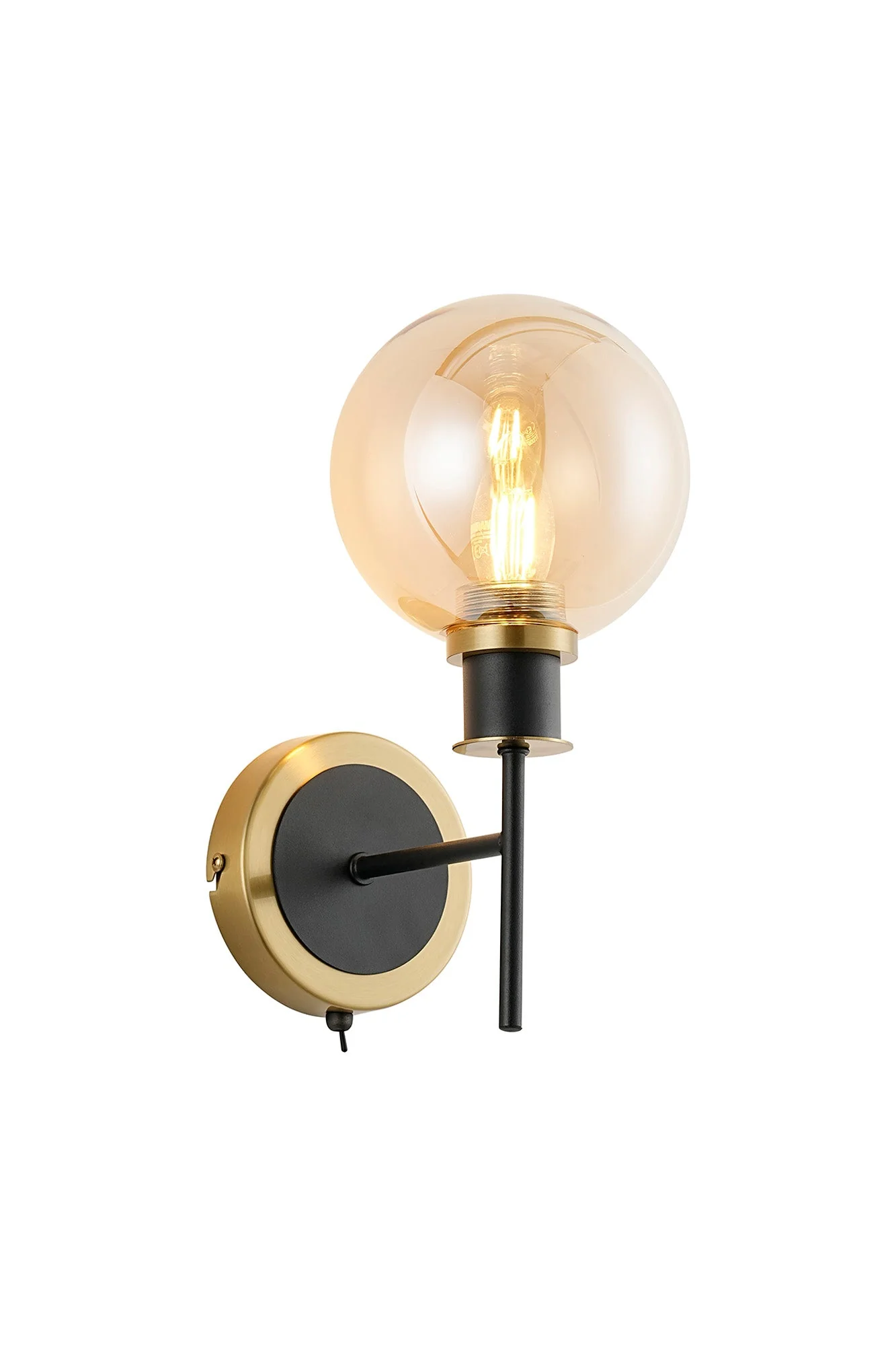 Cassie Switched Wall Light E14 With 15cm Round Glass Shade, Brass/Satin Nickel Finish - Image 25